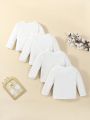 4pcs Baby Boy Solid Surplice Neck Button Front Top