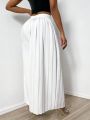 SHEIN SXY Women's Solid Color Wide-leg Pants With Loose Fit And Folded Pleats For Casual Wear