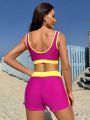 SHEIN Swim SPRTY Colorblock Trim Zip-Front Vest Bikini Set