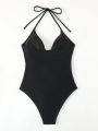 SHEIN Swim BAE Women'S Halter Neck One-Piece Swimsuit