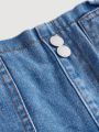 SHEIN Young Girls' New Arrival Sunflower Lace Elastic Waist Comfortable Soft Washed Loose Fit Casual Fashion Jeans