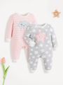 SHEIN Newborn Baby Girls' Cartoon Printed Long Sleeve Romper Jumpsuit Set