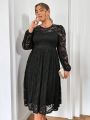 SHEIN Privé Women's Plus Size Lace Puff Sleeve Dress