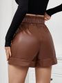 SHEIN Privé Paper Bag Waist Pu Leather Shorts