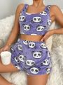 Cartoon Graphic Flannel Pajama Set