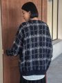 FRIFUL Women's Plaid Drop Shoulder Cardigan With Open Front