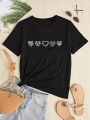 SHEIN Slayr Ladies' Heart Pattern Printed Short Sleeve T-shirt