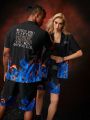 Game of Thrones X SHEIN Men Flame Print Short Sleeve 2pcs/Set