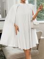 SHEIN Privé Mock Neck Cloak Sleeve Pleated Dress