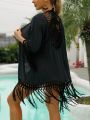 SHEIN Swim BohoFeel Women'S Spliced Lace Fringed Kimono