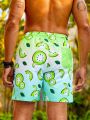 SHEIN Men's Fruit Printed Gradient Drawstring Waist Beach Shorts