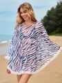 SHEIN Swim Vcay Women's Zebra Stripe Sheer Lace Cover Up