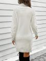 SHEIN LUNE Turtleneck Cable Knit Drop Shoulder Split Hem Sweater Dress