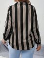 EMERY ROSE Plus Size Women's Vertical Stripe Straight Shirt