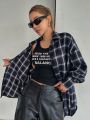 DAZY Oversized Plaid Shirt With Drop Shoulders