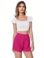 SHEIN Swim Basics 1pc Women's Solid Color Elastic Waist Cover Up Shorts