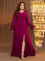 Plus Flounce Sleeve Split Thigh Chiffon Bridesmaid Dress