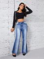 SHEIN Privé Washed Bootcut Denim Trousers