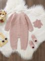 Baby Girl Raglan Sleeve Button Front Cable Knit Jumpsuit & Shoes & Gloves