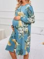 Maternity Floral Printed Long Sleeve Nightdress