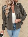 SHEIN LUNE Corduroy Baseball Collar Jacket