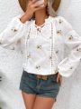 SHEIN Frenchy Women'S Floral Embroidered Balloon Sleeve Shirt