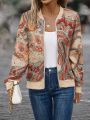 Paisley Print Zip Up Bomber Jacket