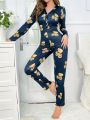 Cute Bear Pattern Printed Jumpsuit