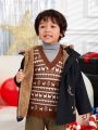 SHEIN Young Boy Christmas Print Teddy Lined Hooded Coat