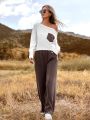 SHEIN LUNE Color-block T-shirt And Long Pants Outfit Set