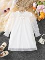 SHEIN Kids CHARMNG Little Girls' Romantic Gorgeous Style Dress With Mesh And Ruffle Detail At Shoulder And Cuff