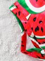 Baby Girl Watermelon Printed Round Neck Sleeveless Romper