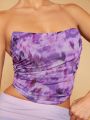 Minami Tie Dye Ruched Side Crop Tube Top