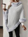 SHEIN Essnce Furry Patchwork Batwing Sleeve Sweater