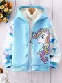 Girls' Unicorn Printed Fleece Lined Hooded Jacket, For Big Girls