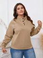 Plus Size Women's Button Half Placket Sweatshirt