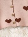 Girls' Heart Pattern Open Front Cardigan