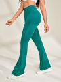 SHEIN Yoga Basic Green Athletic Bell-bottoms High-waist Tummy Control Stretch Workout Running Yoga Pants