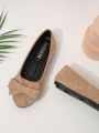 Ladies' Stylish Plus Size Apricot-colored Round Toe Slip-on Ballet Flats, Comfortable Flat Shoes