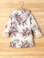 Young Girl Floral Print Thermal Lined Hooded Coat