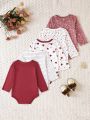 Baby Girl 5pcs Heart & Slogan Graphic Bodysuit