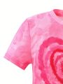 2pcs Teen Girls' Heart Print Short Sleeve T-Shirt And Utility Cargo Pants