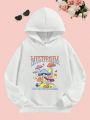 Tween Girl Mushroom & Slogan Graphic Hoodie