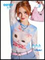 SHEINNeu Dopamine Cat Print Lace Sleeve See-Through Women Top