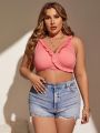 SHEIN Swim Basics Plus Size Women's Floral Lace Decor Swimwear Top