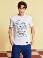 GARFIELD X SHEIN Men'S Cartoon Printed Round Neck T-Shirt