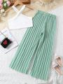 SHEIN Kids EVRYDAY 2pcs/Set Tween Girls' Casual Vest And Pleated Wide Leg Pants