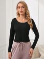 Women's Solid Color Long-Sleeve Sleepwear Top