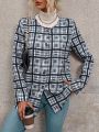 Women's Plaid Round Neck Single Breasted Coat