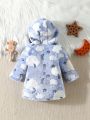 Baby Boy Cartoon Graphic Contrast Binding Hooded Belted Flannel Robe